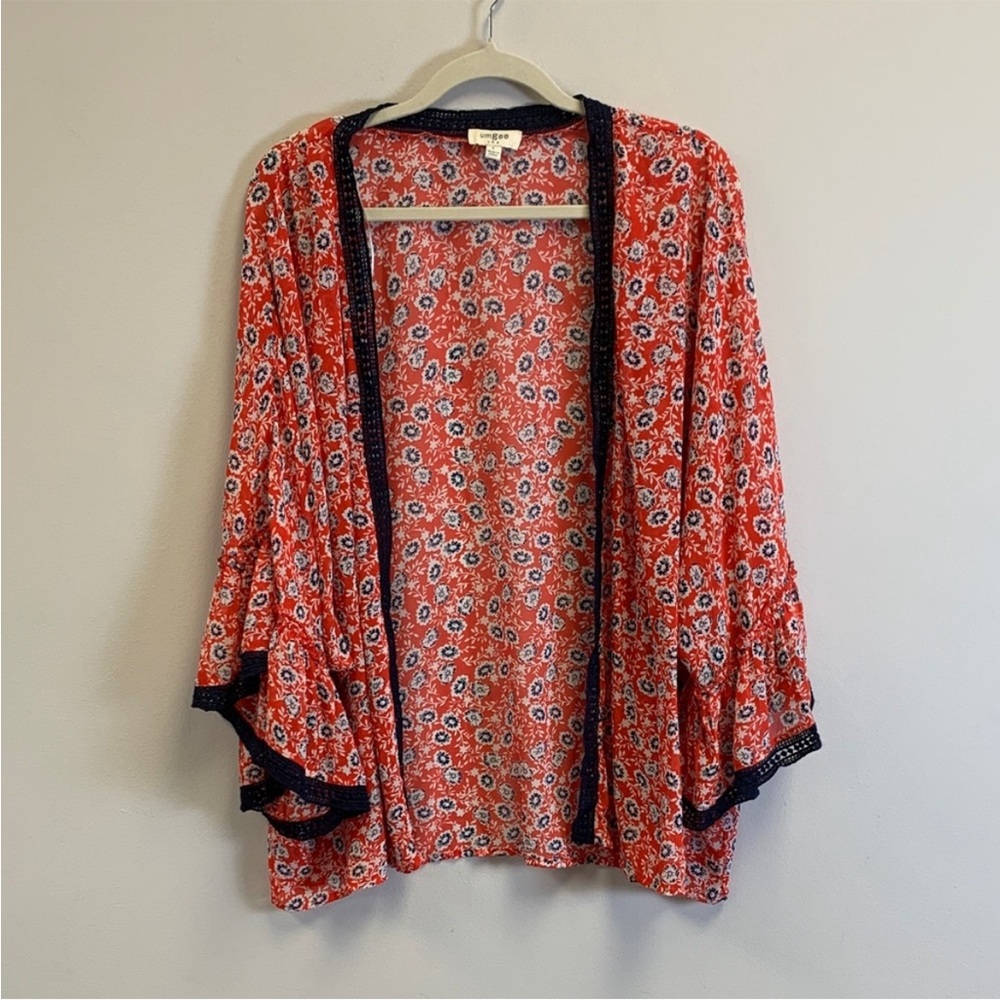 Umgee Floral Red Open Kimono - Picture 2 of 2